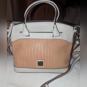 Dooney & Bourke Beacon Woven Domed Tan and Cream Satchel